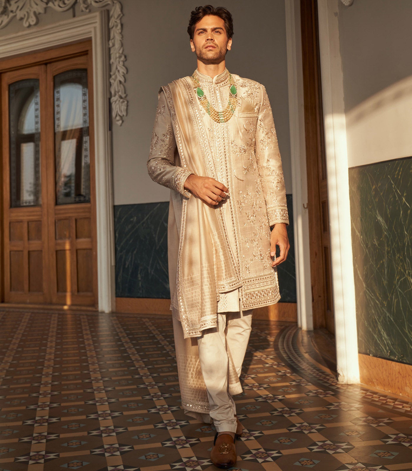 Ivory Silk Hand Embroidered Sherwani Set