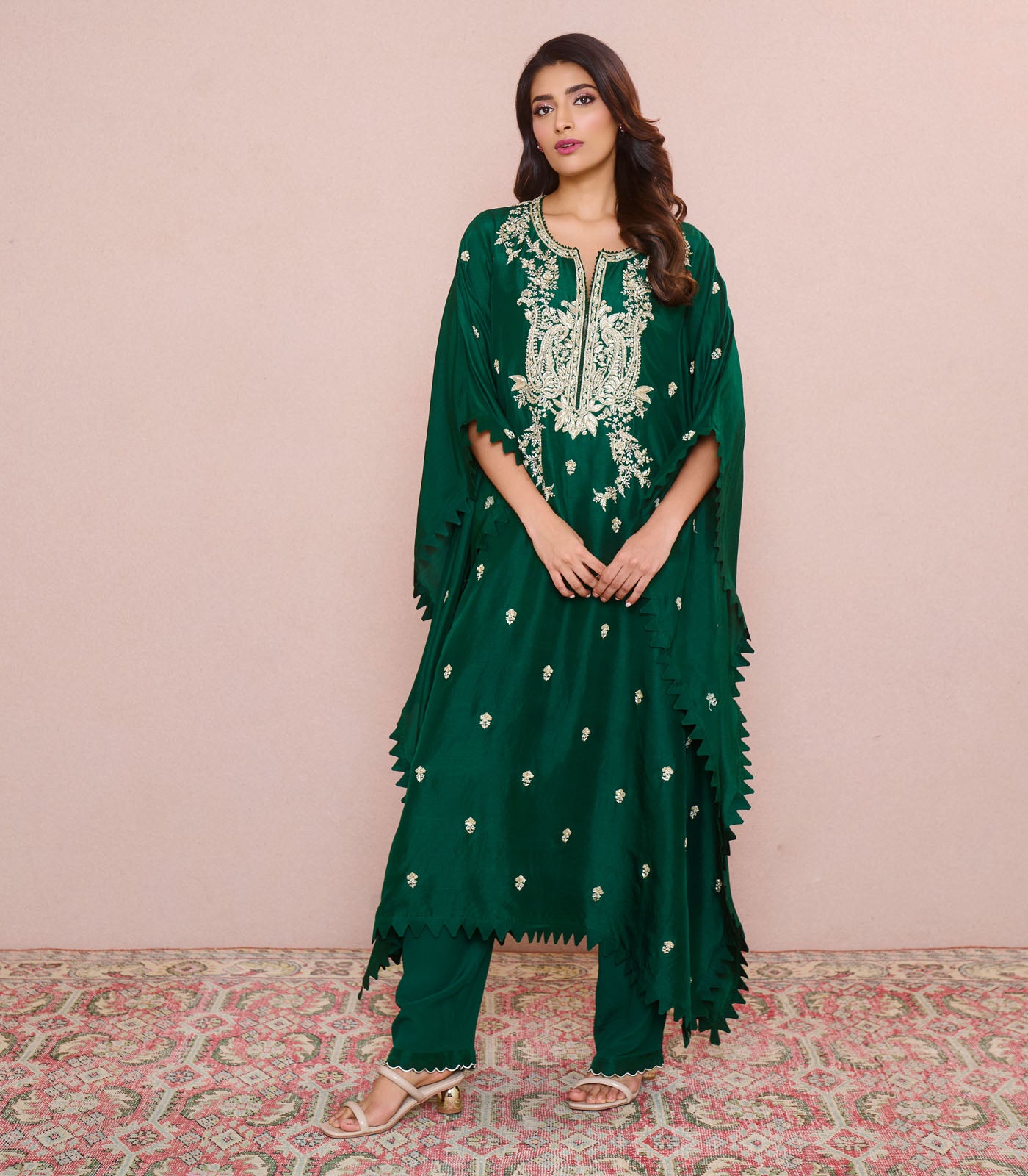 emerald green kaftan dress Emerald Green Leopard Satin Women Plus Size Kaftan Party Dress