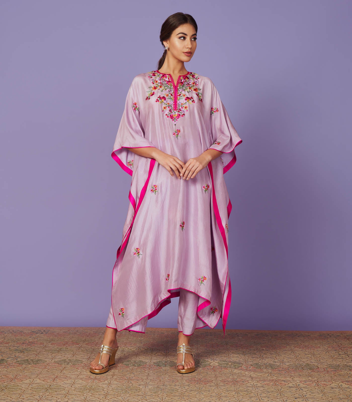 Multicoloured Cross-Stitch Threadwork Embroidery Kaftan main image 0