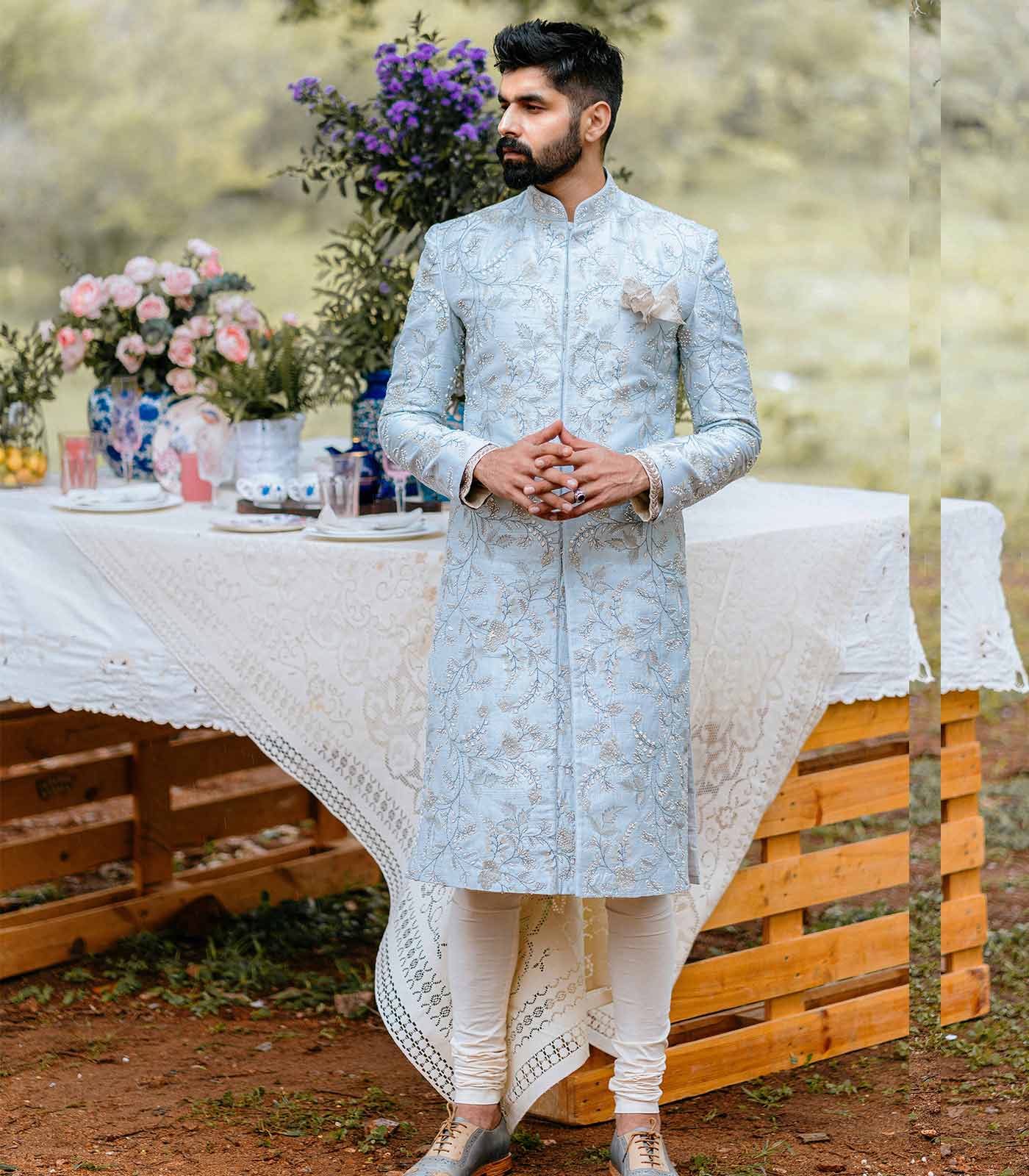 Powder blue Sherwani Set