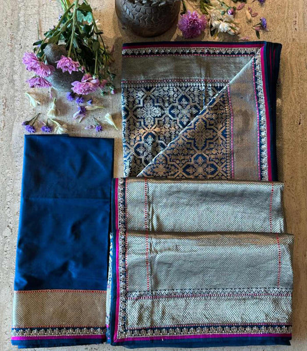 NAVY BLUE SILK BANARAS SAREE