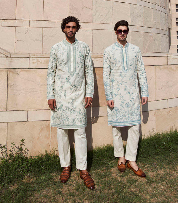 IVORY LONG PALM TREE KURTA SET