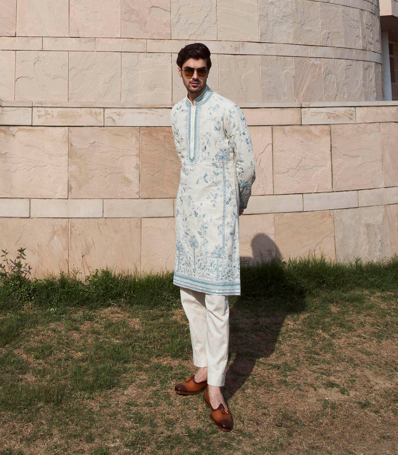 IVORY LONG PALM TREE KURTA SET