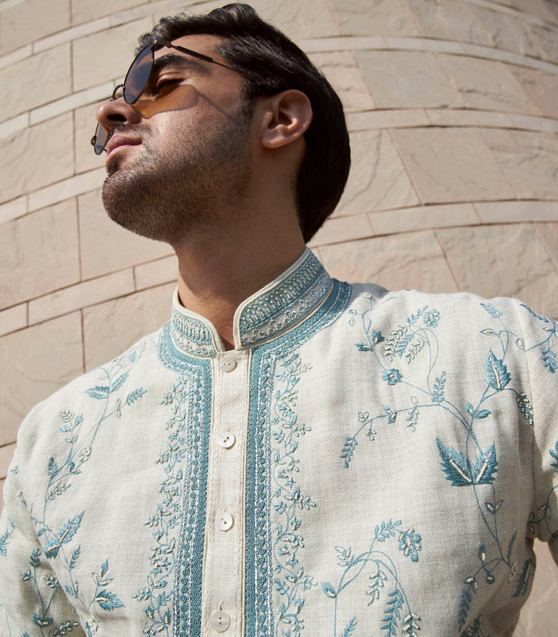 IVORY LONG PALM TREE KURTA SET