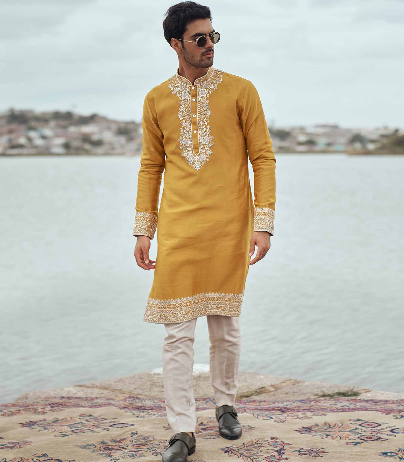 MUSTARD EMB KURTA SET