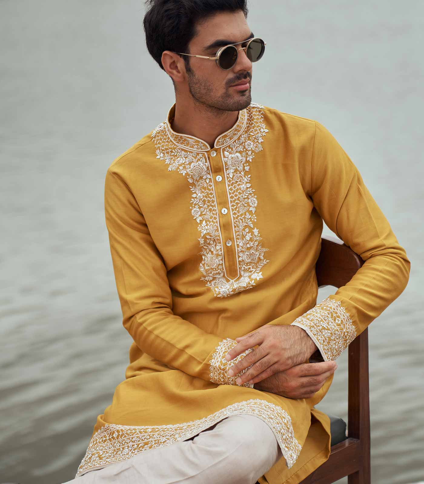 MUSTARD EMB KURTA SET