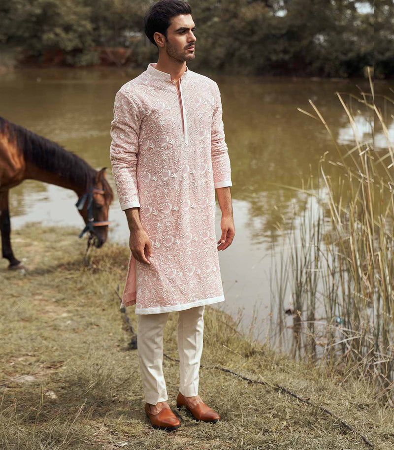 PINK CHIKANKARI KURTA SET