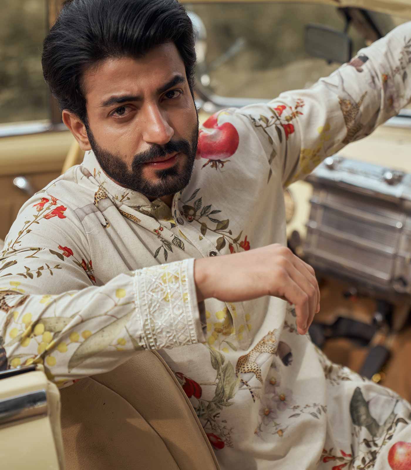 LEOPARD PRINTED COTTON SILK KURTA SET