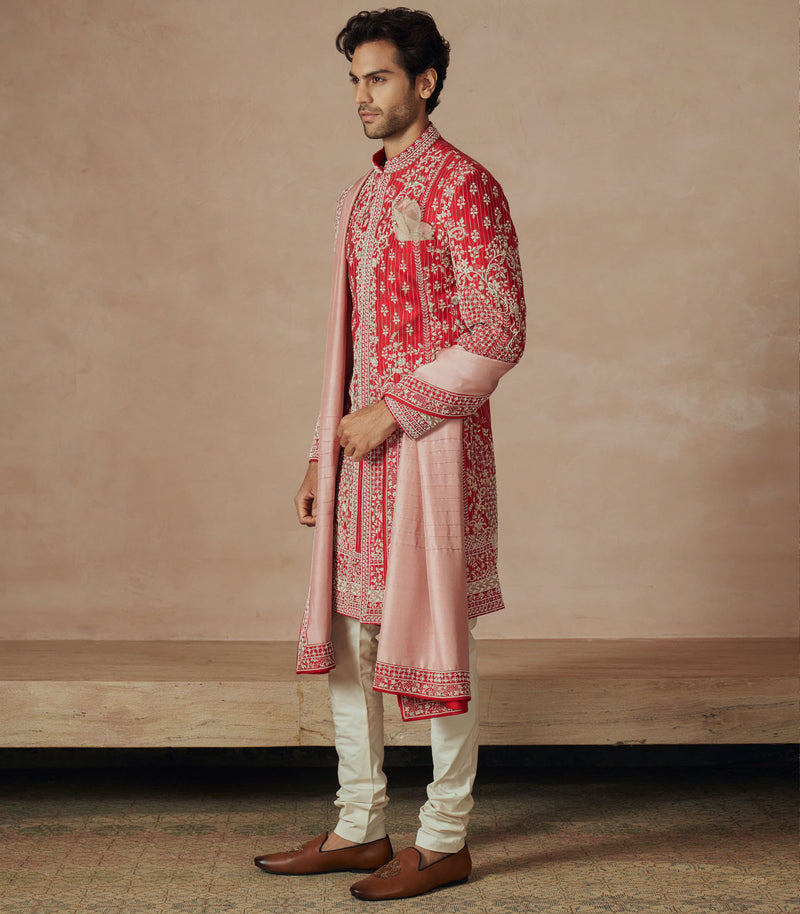 RED SHERWANI SET