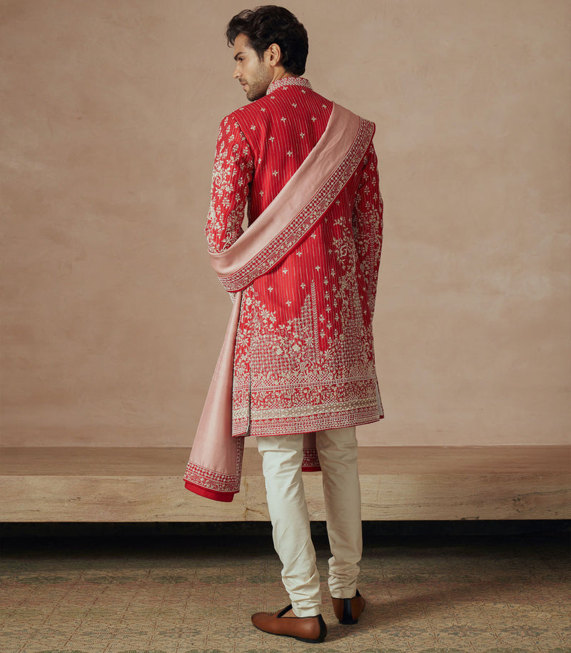 RED SHERWANI SET