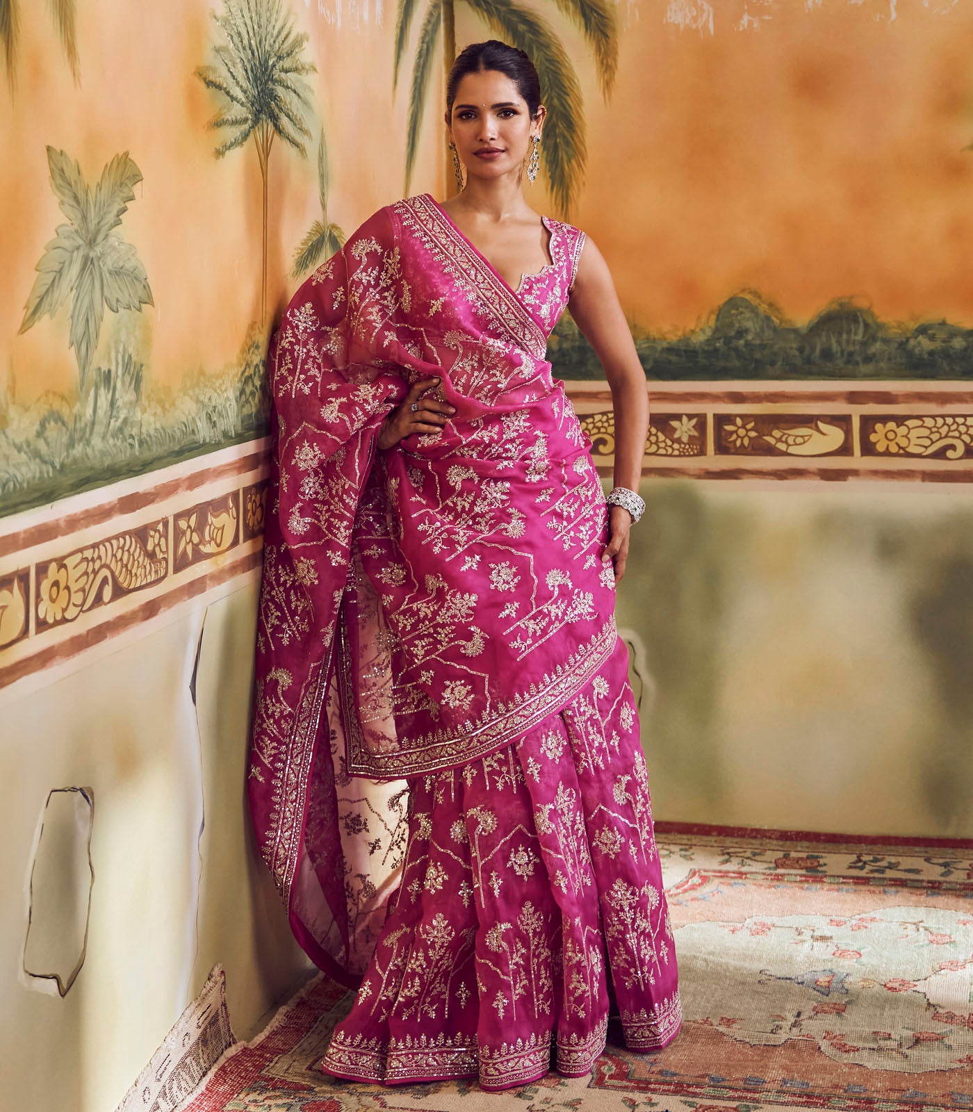 Magenta Aari Meherab Saree Set