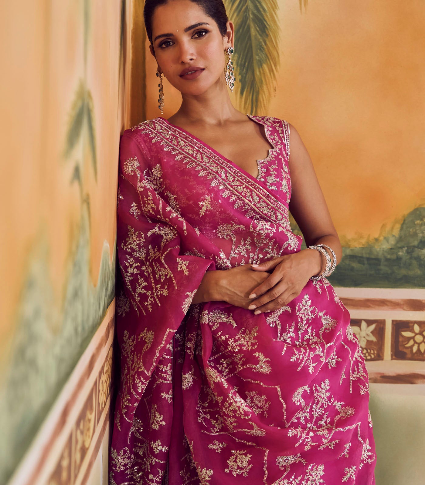 Magenta Aari Meherab Saree Set