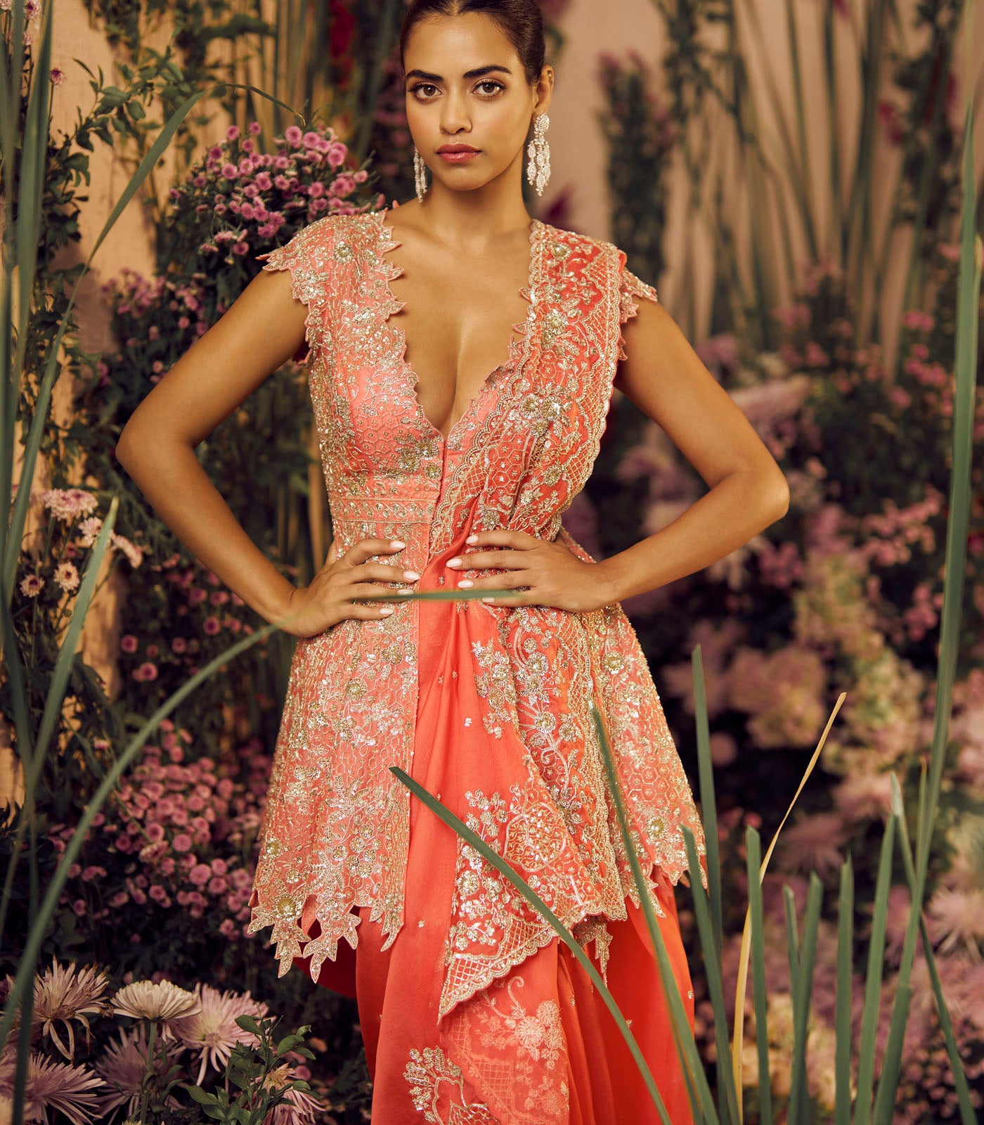 Coral Ember Saree Set