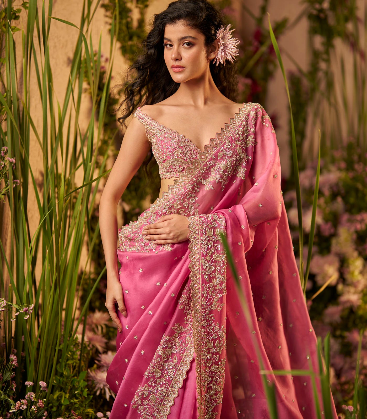 Lotus Pink Mahek Saree Set