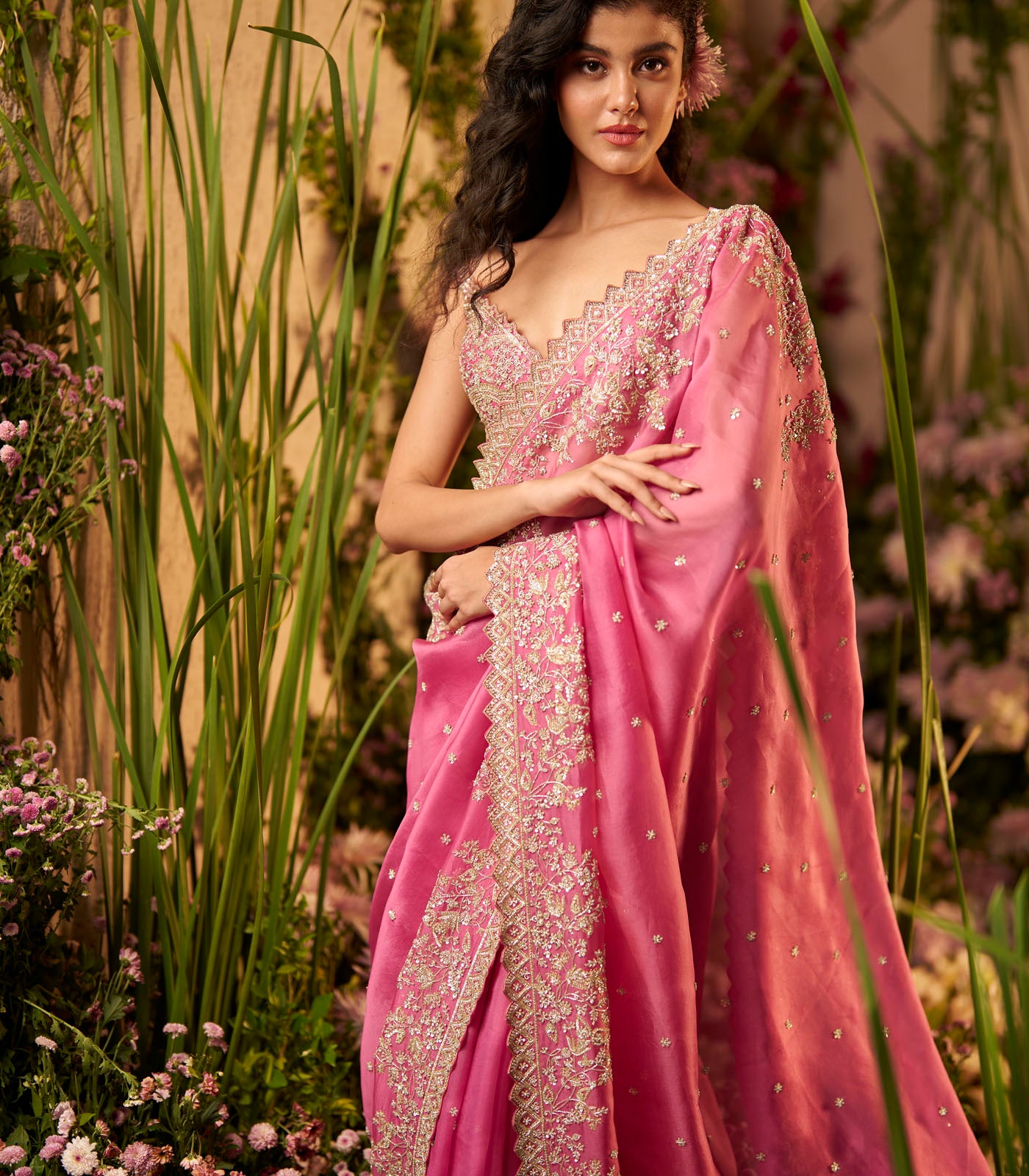 Lotus Pink Mahek Saree Set