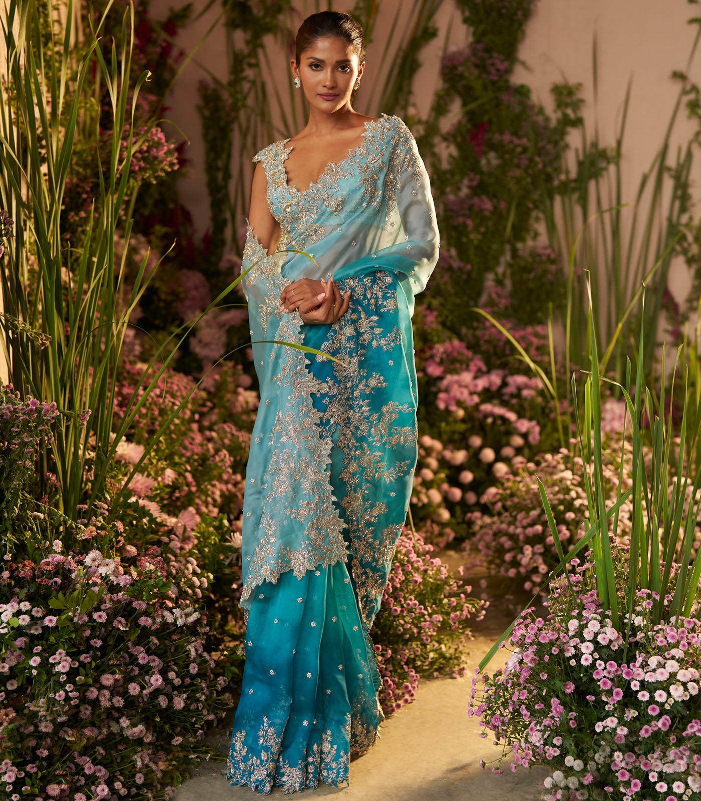 Blue Ombre Bhavani Saree Set