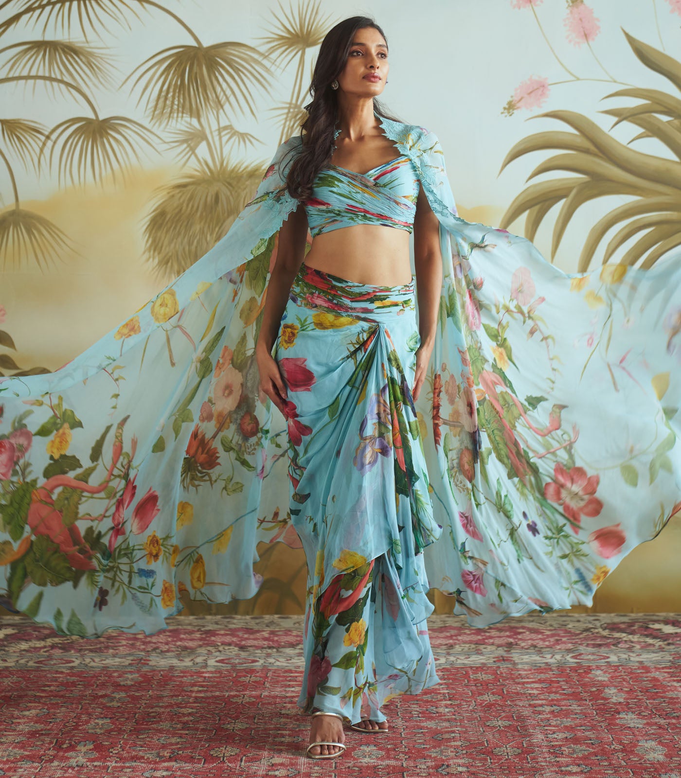 Floral ruching cape set