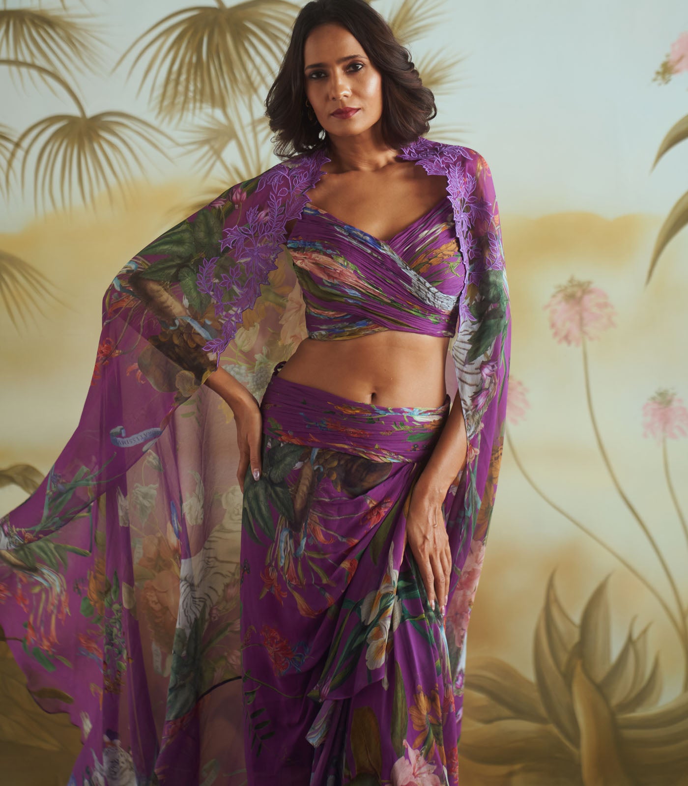 Floral ruching cape set