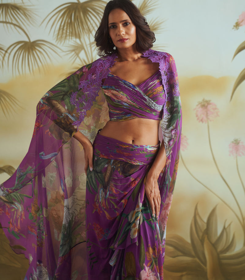 Floral ruching cape set