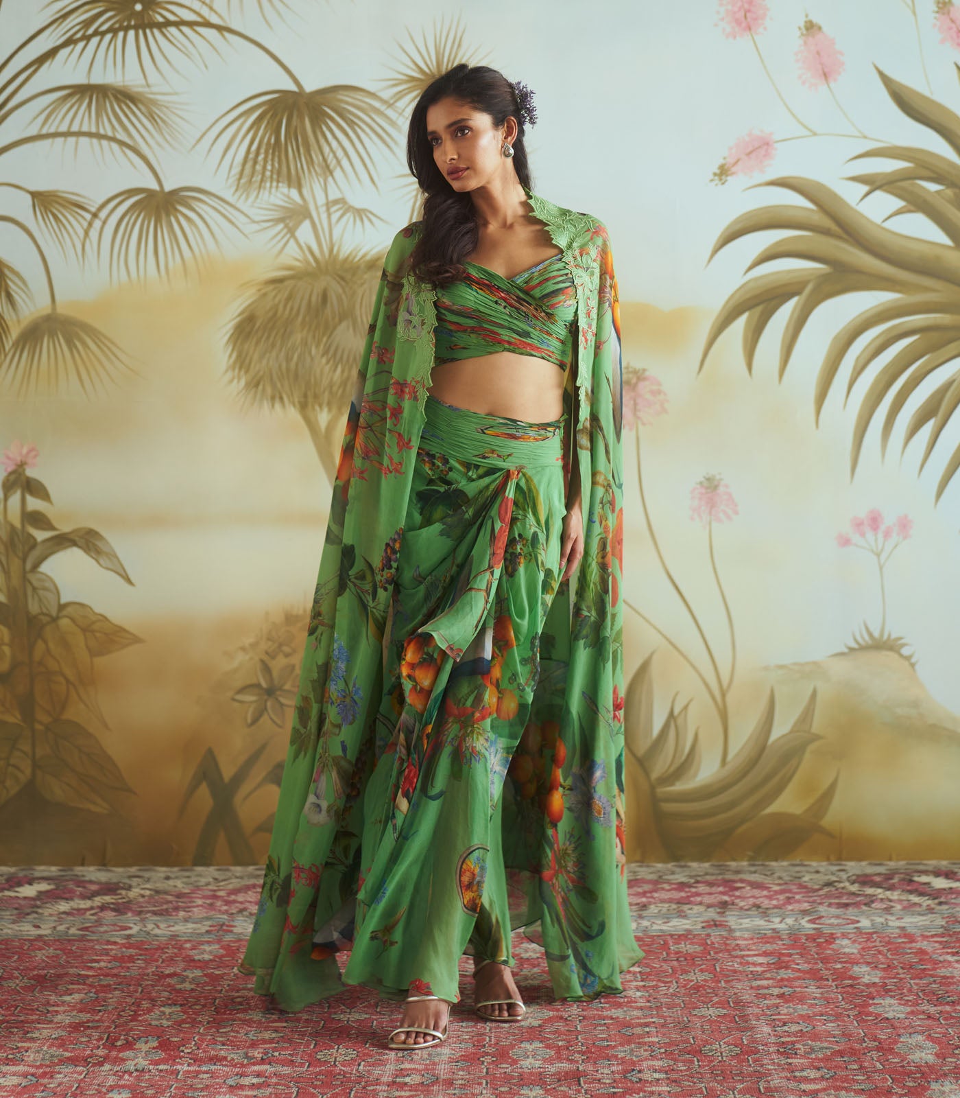 Floral ruching cape set