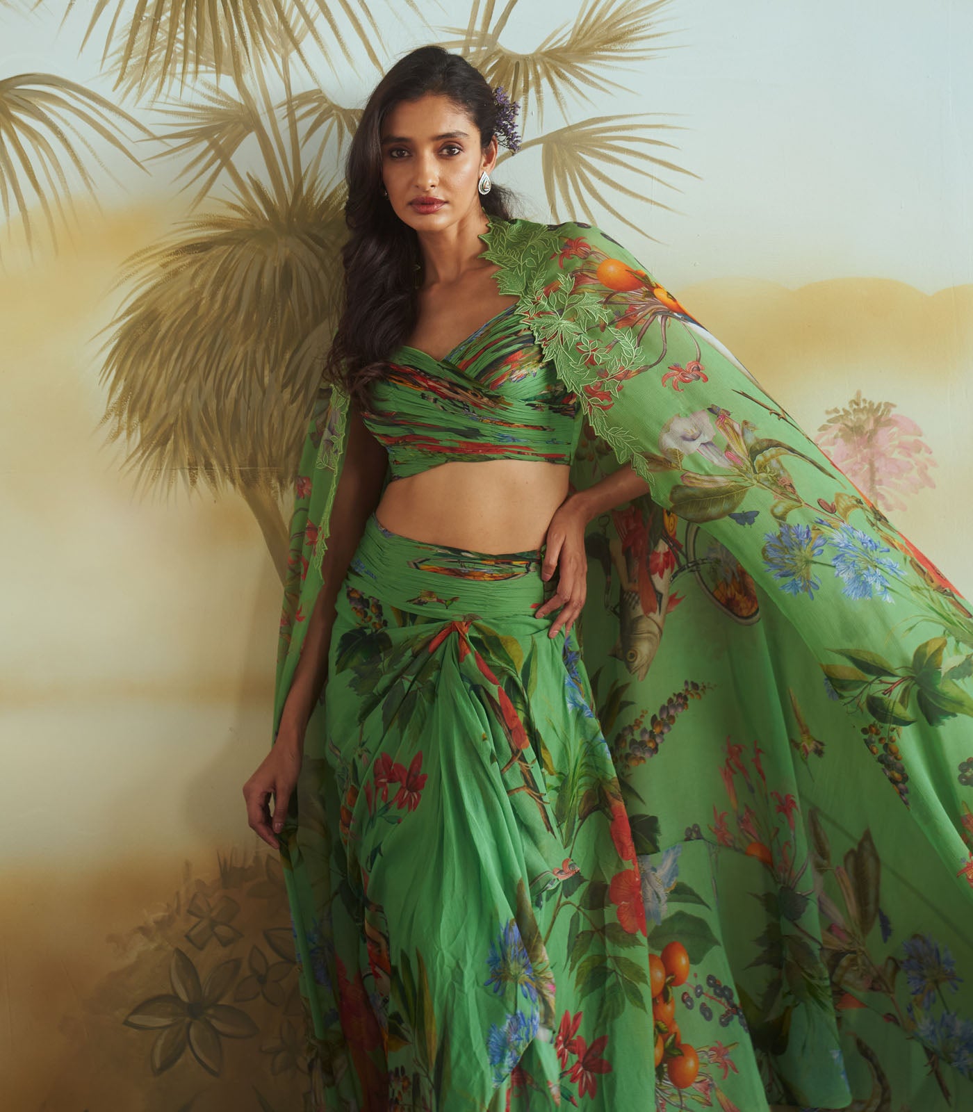 Floral ruching cape set