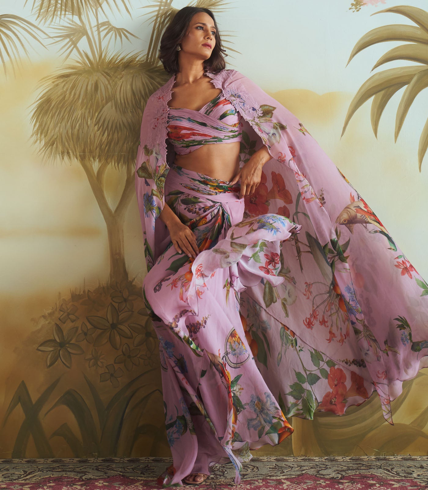 Floral ruching cape set