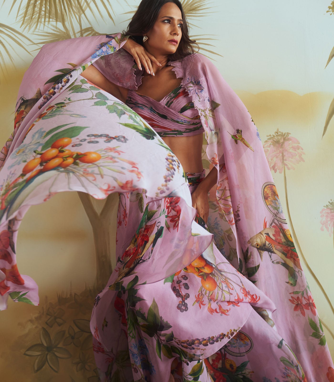 Floral ruching cape set
