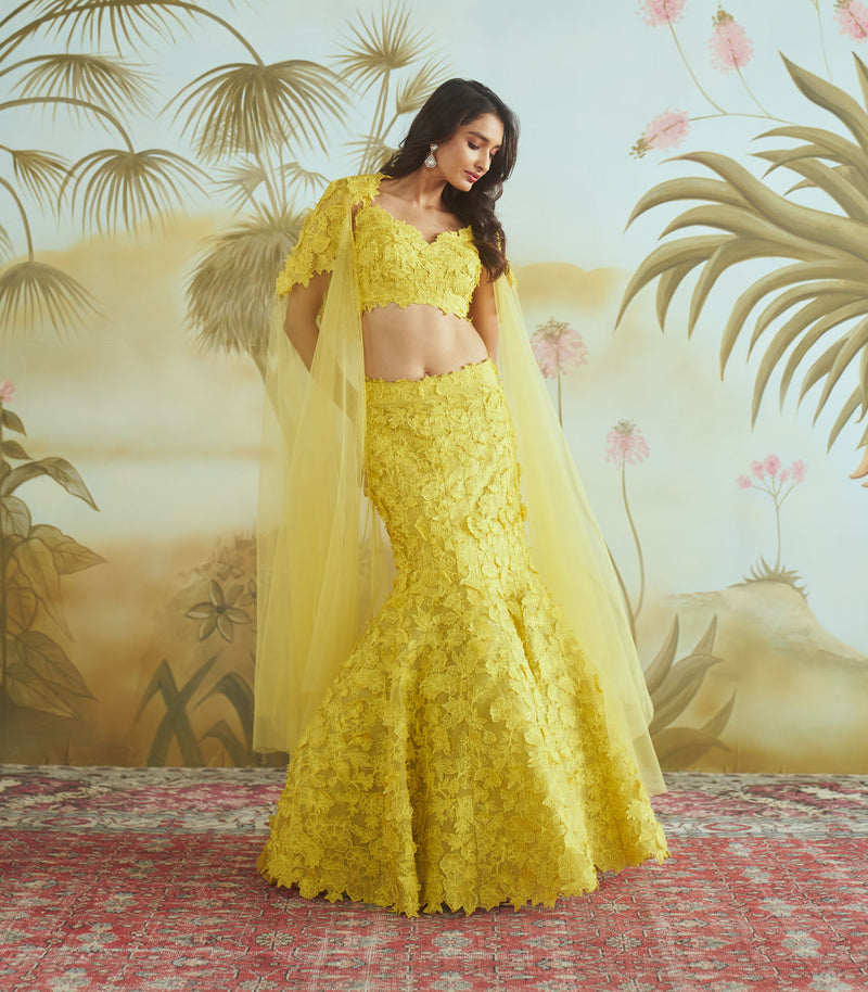 3d trail lehenga set