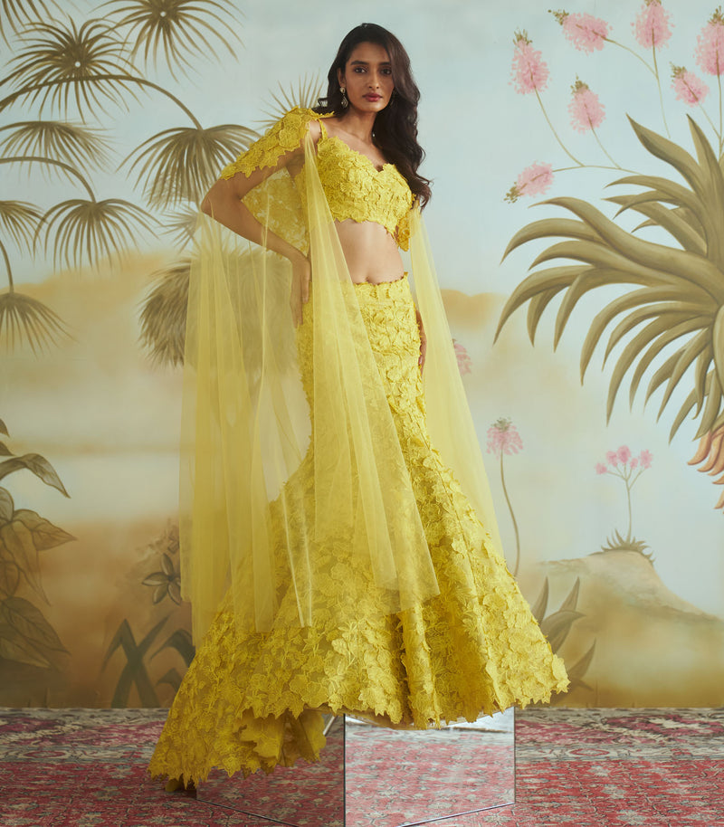 3d trail lehenga set