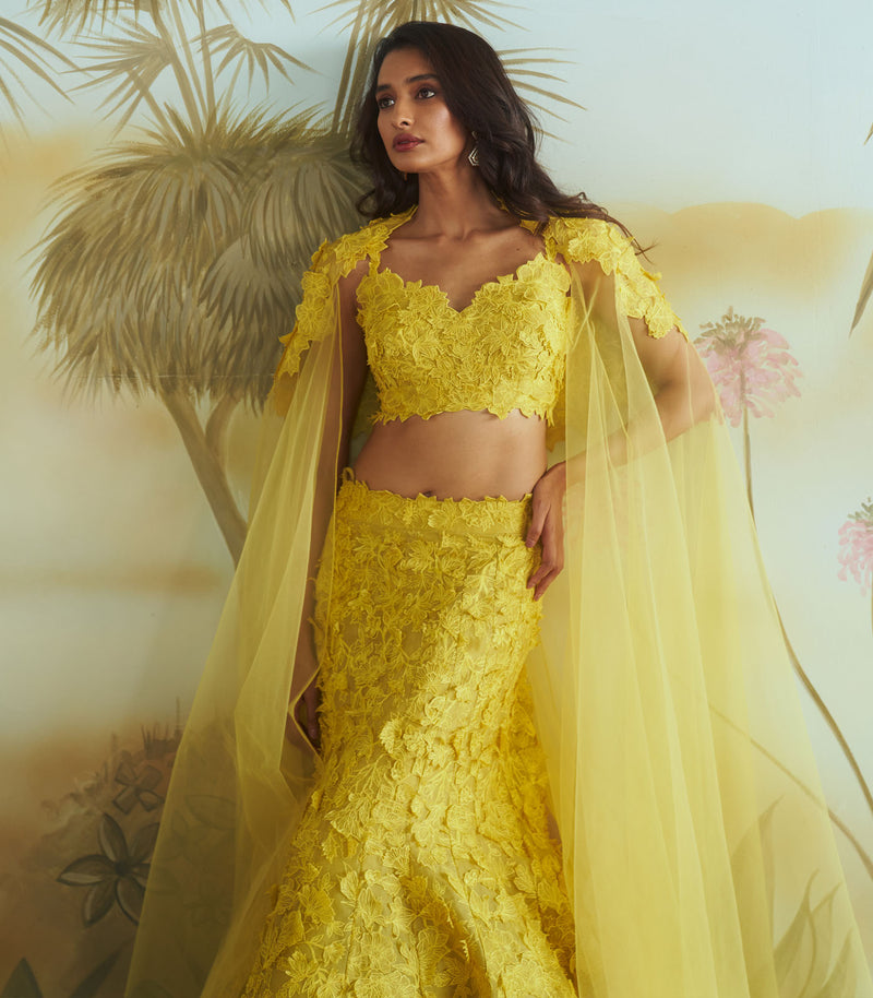 3d trail lehenga set
