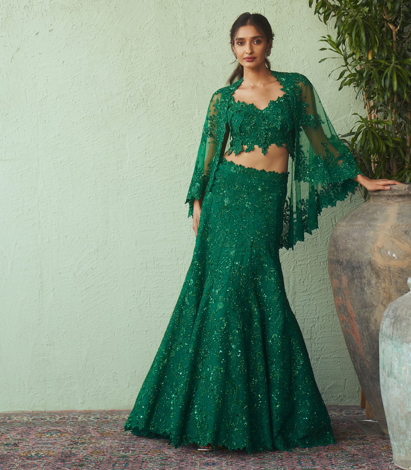 Cutdana work trail lehenga set