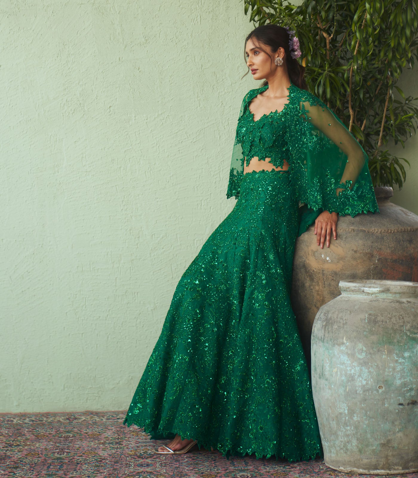 Cutdana work trail lehenga set