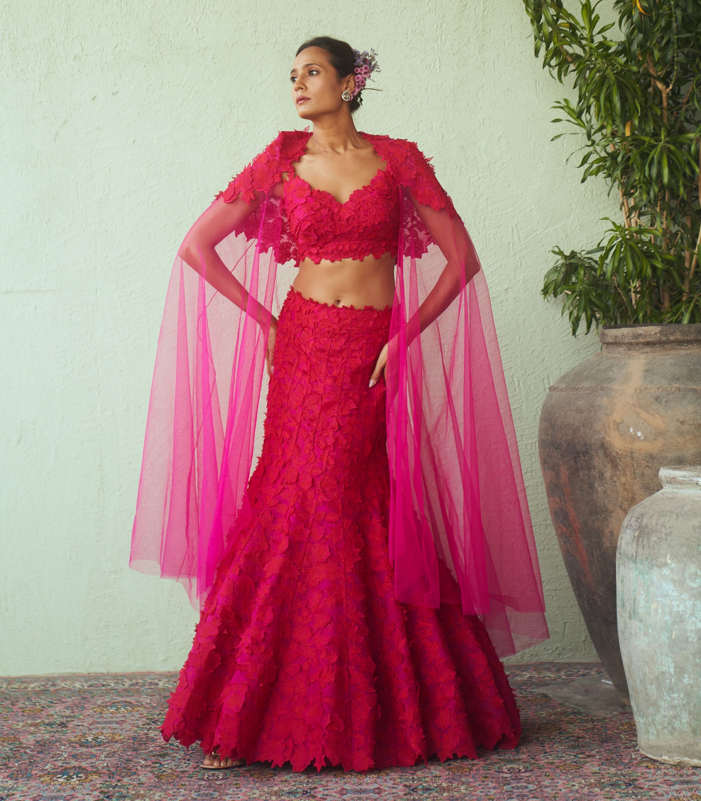 3d trail lehenga set