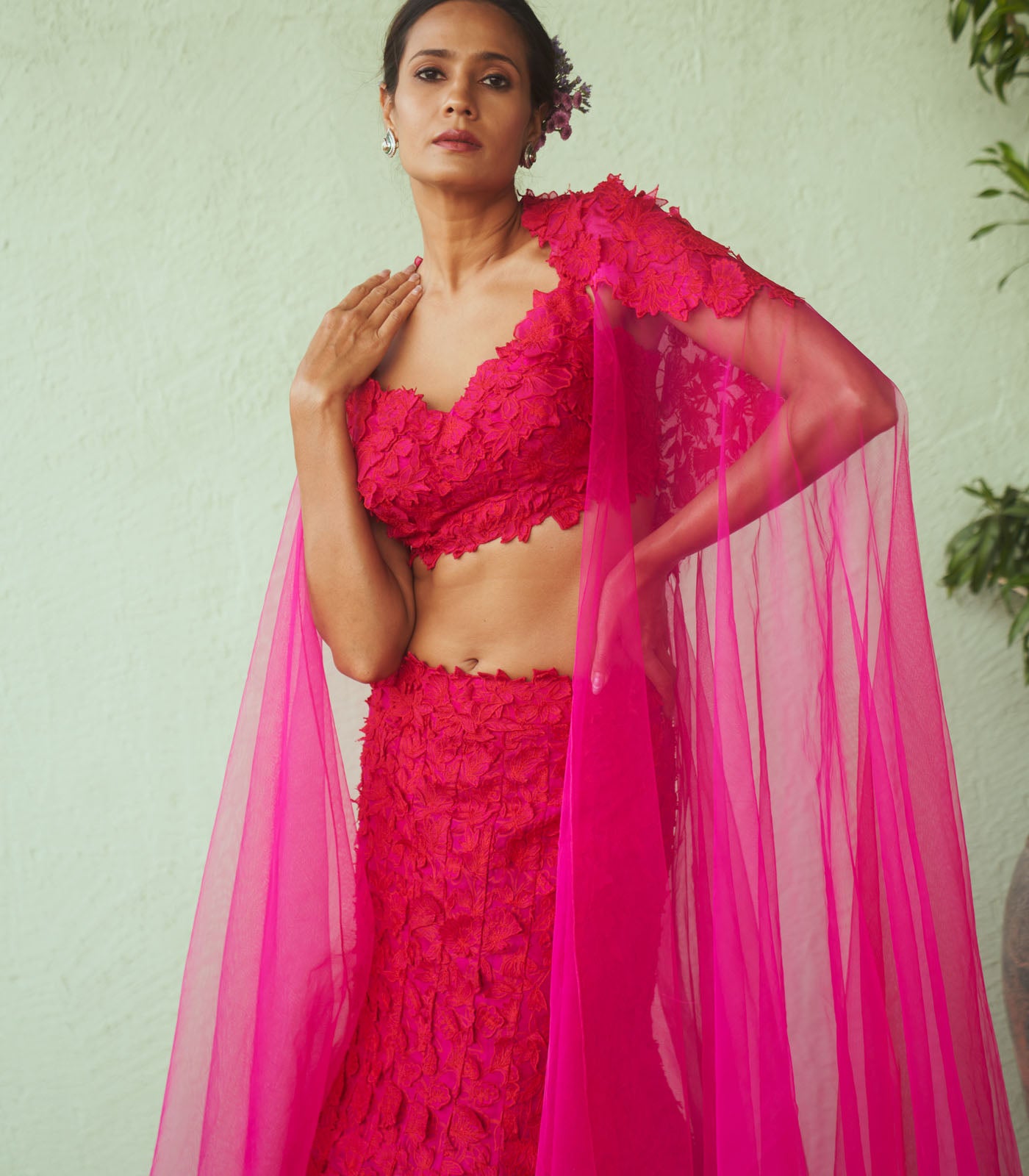 3d trail lehenga set