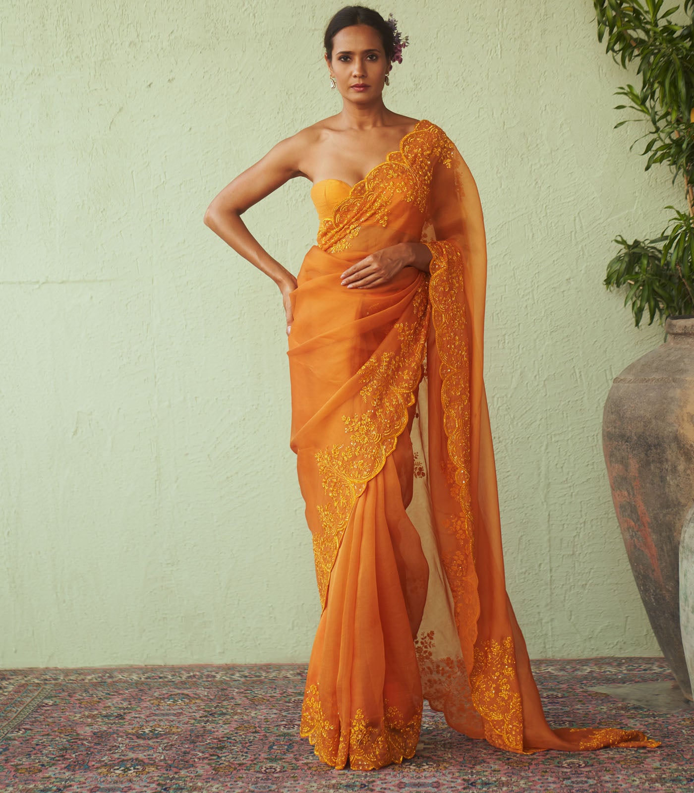 Tonal embroidered saree set