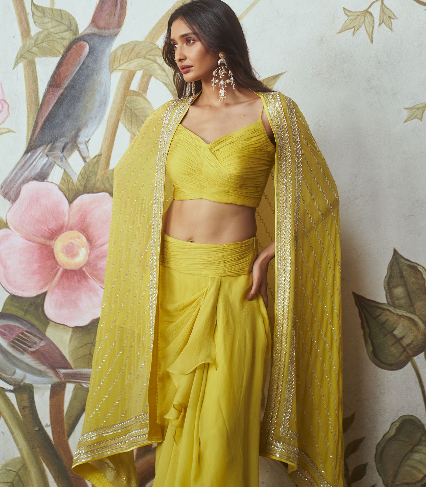 Sequin ruching cape set