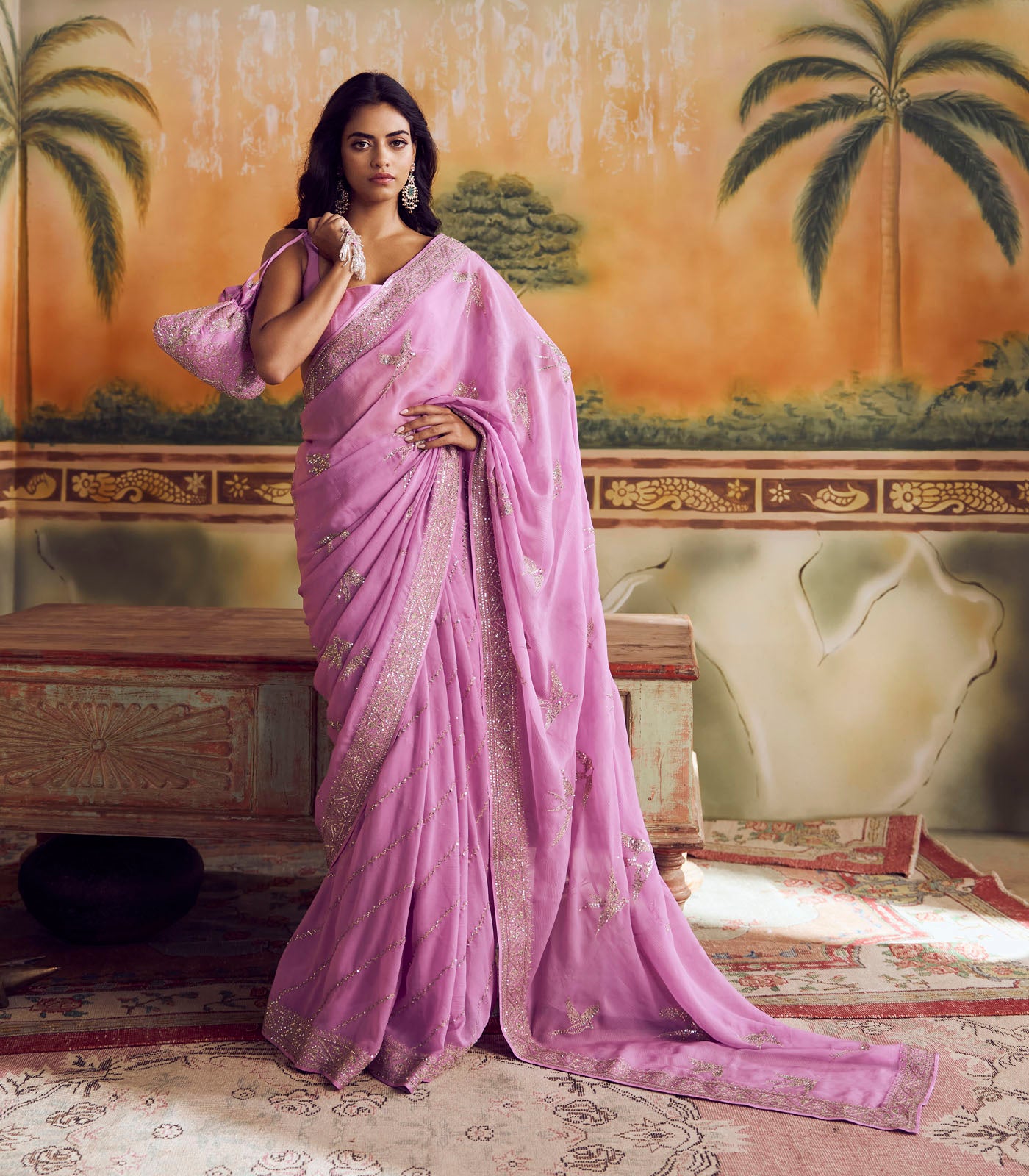 Lavender Bird Saree Set
