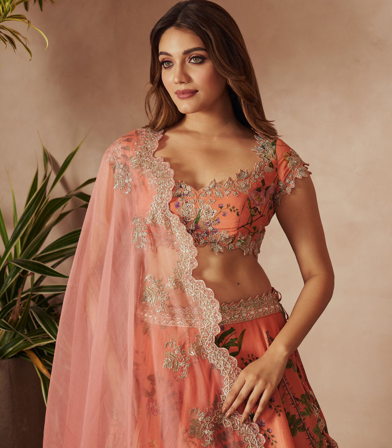 ORANGE PRINTED LEHENGA