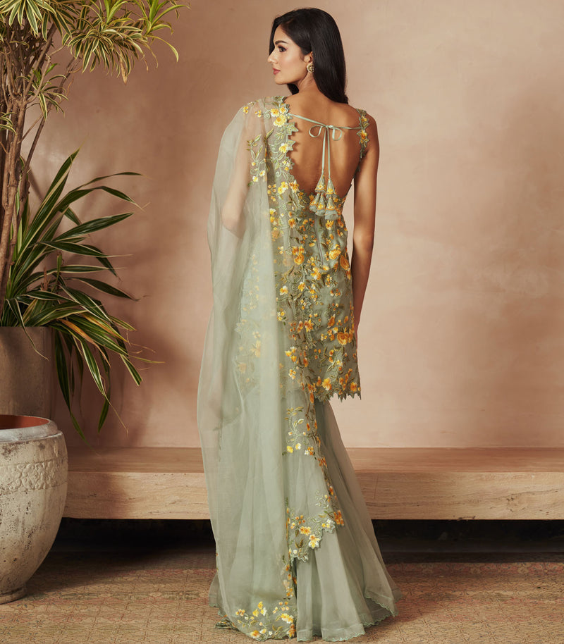 SEA BLUE EMBROIDERED SHARARA SET