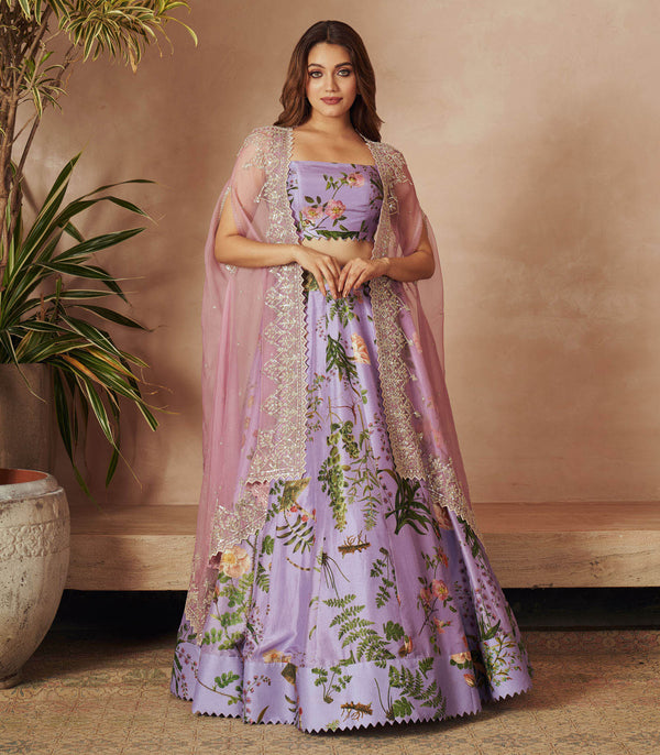 LAVENDER PRINTED LEHENGA CAPE SET