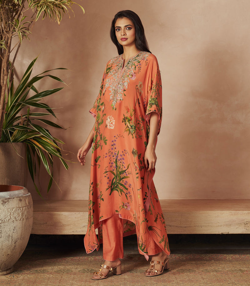 PEACH PRINTED KAFTAN PAIRED WITH PANTS