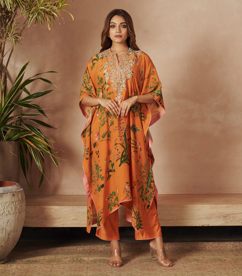 ORANGE PRINTED KAFTAN PAIRED WITH PANTS