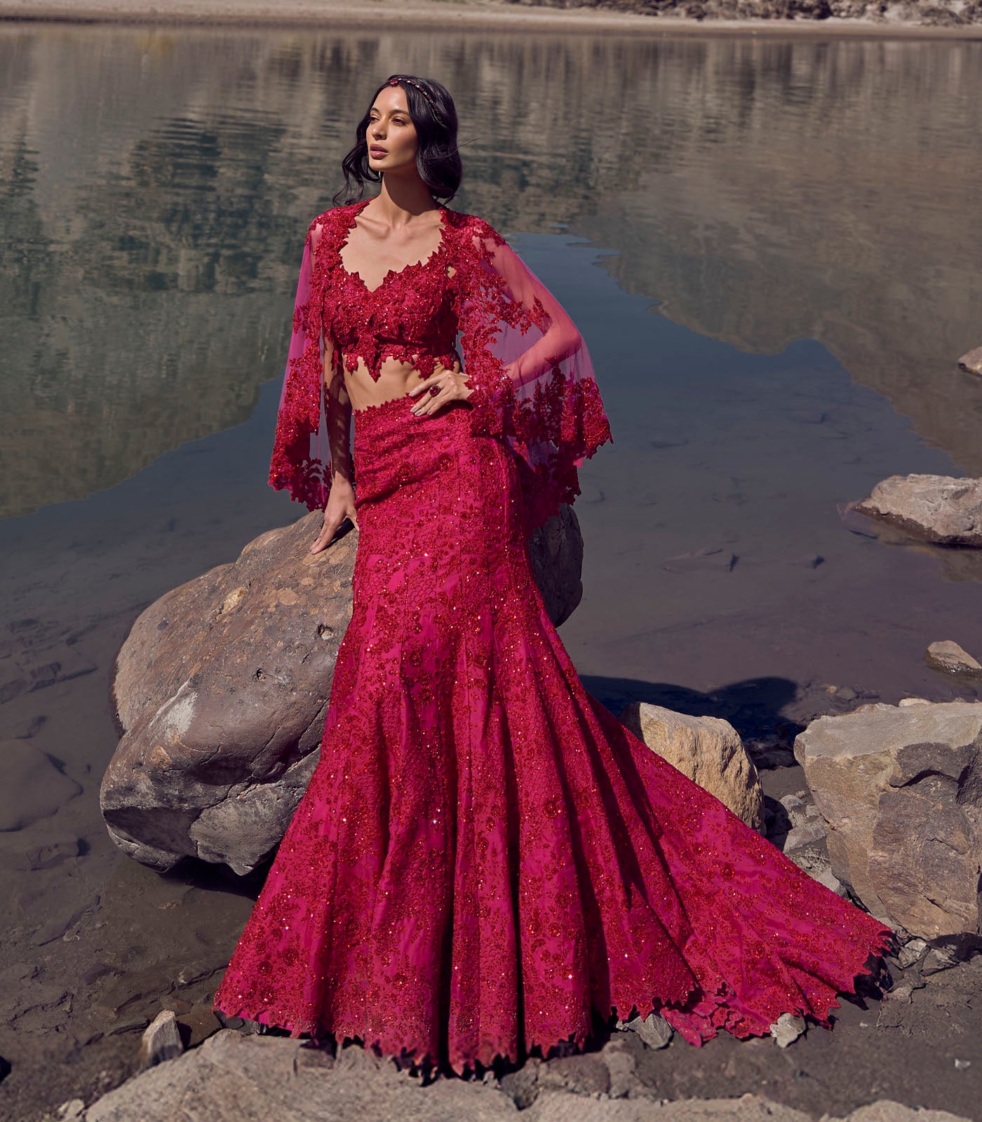 Cutdana work trail lehenga set