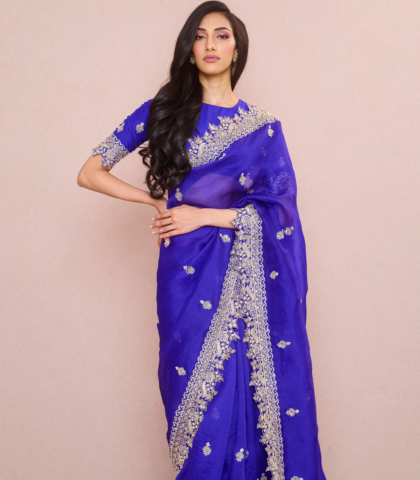 INK BLUE SHARMAINE SAREE SET