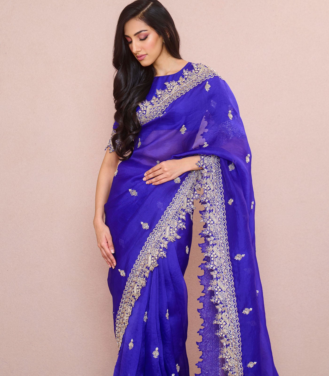 INK BLUE SHARMAINE SAREE SET