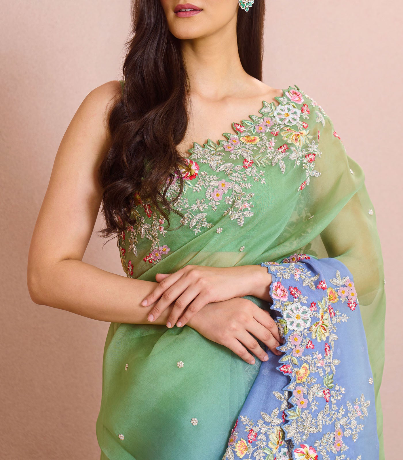 BLUE GREEN OMBRE UTSA SAREE SET