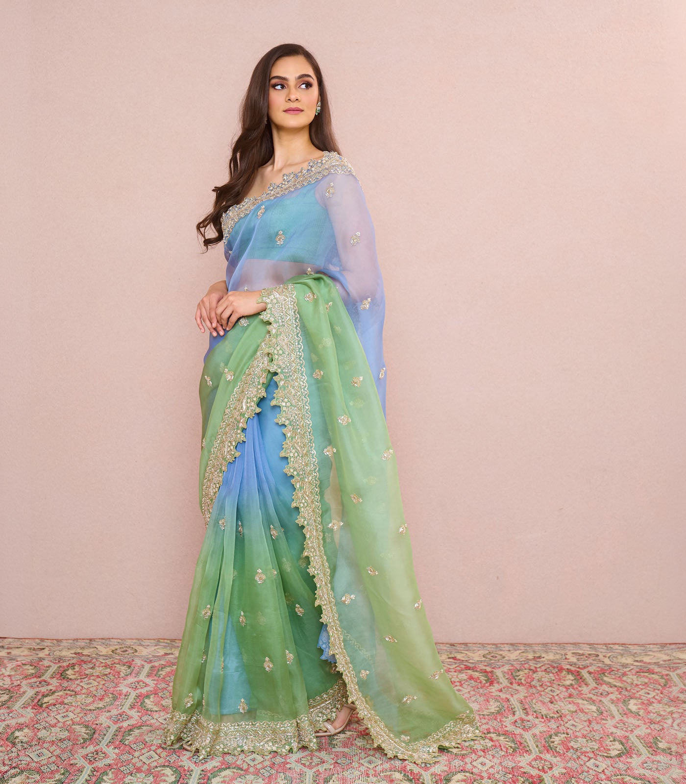 GREEN TO BLUE OMBRE SHARMAINE SAREE SET