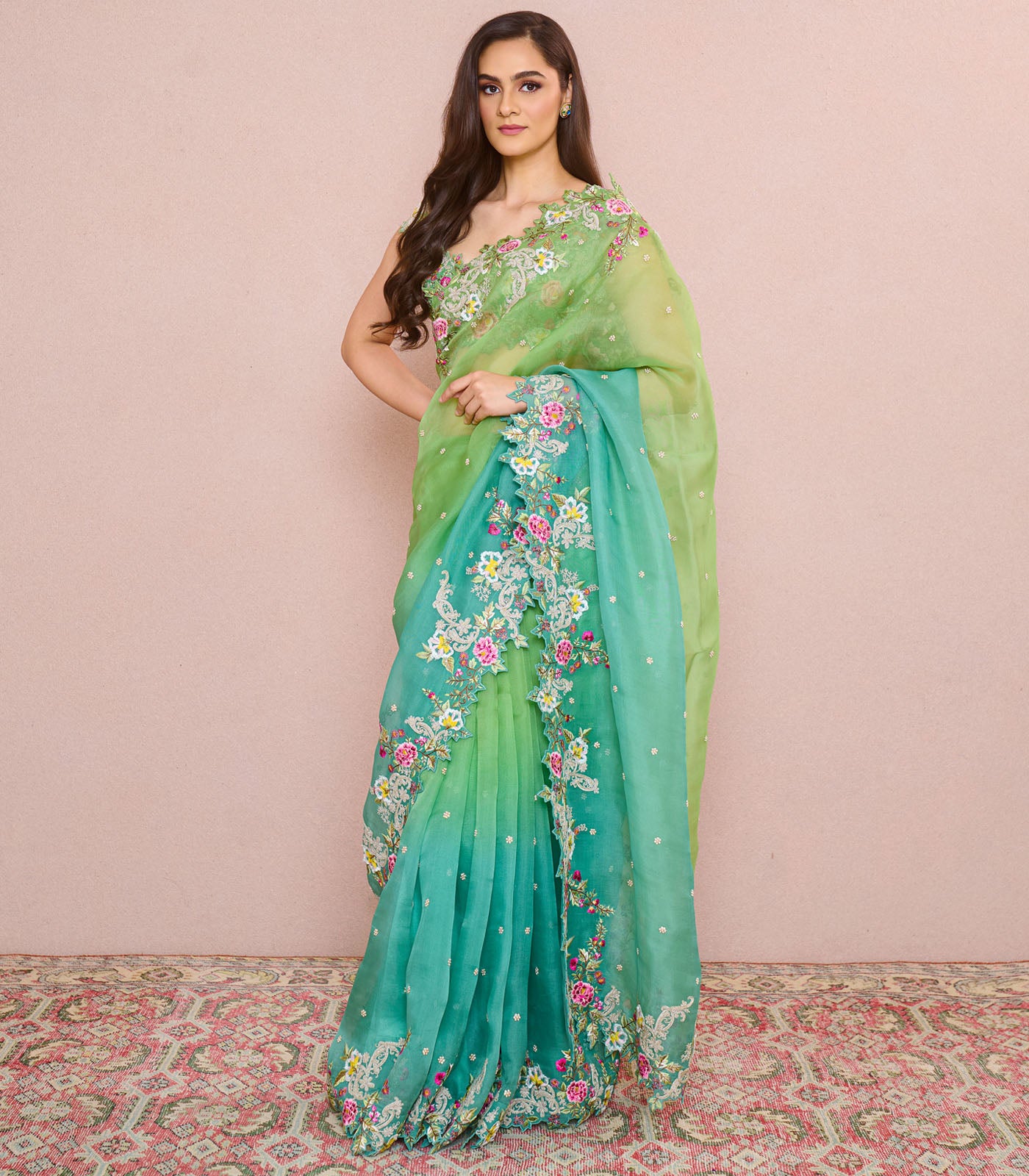GREEN TO BLUE OMBRE UMANG SAREE SET