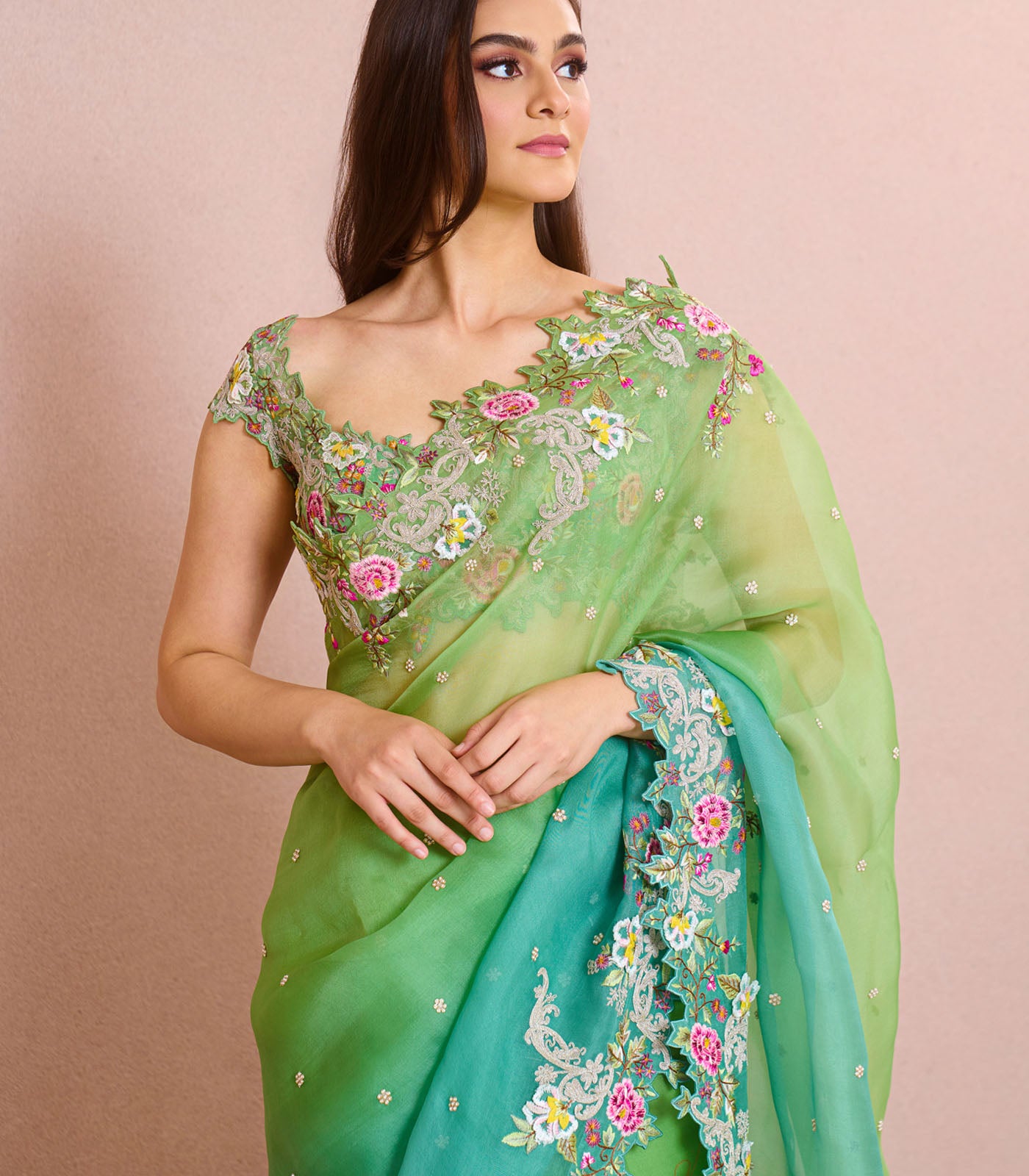 GREEN TO BLUE OMBRE UMANG SAREE SET