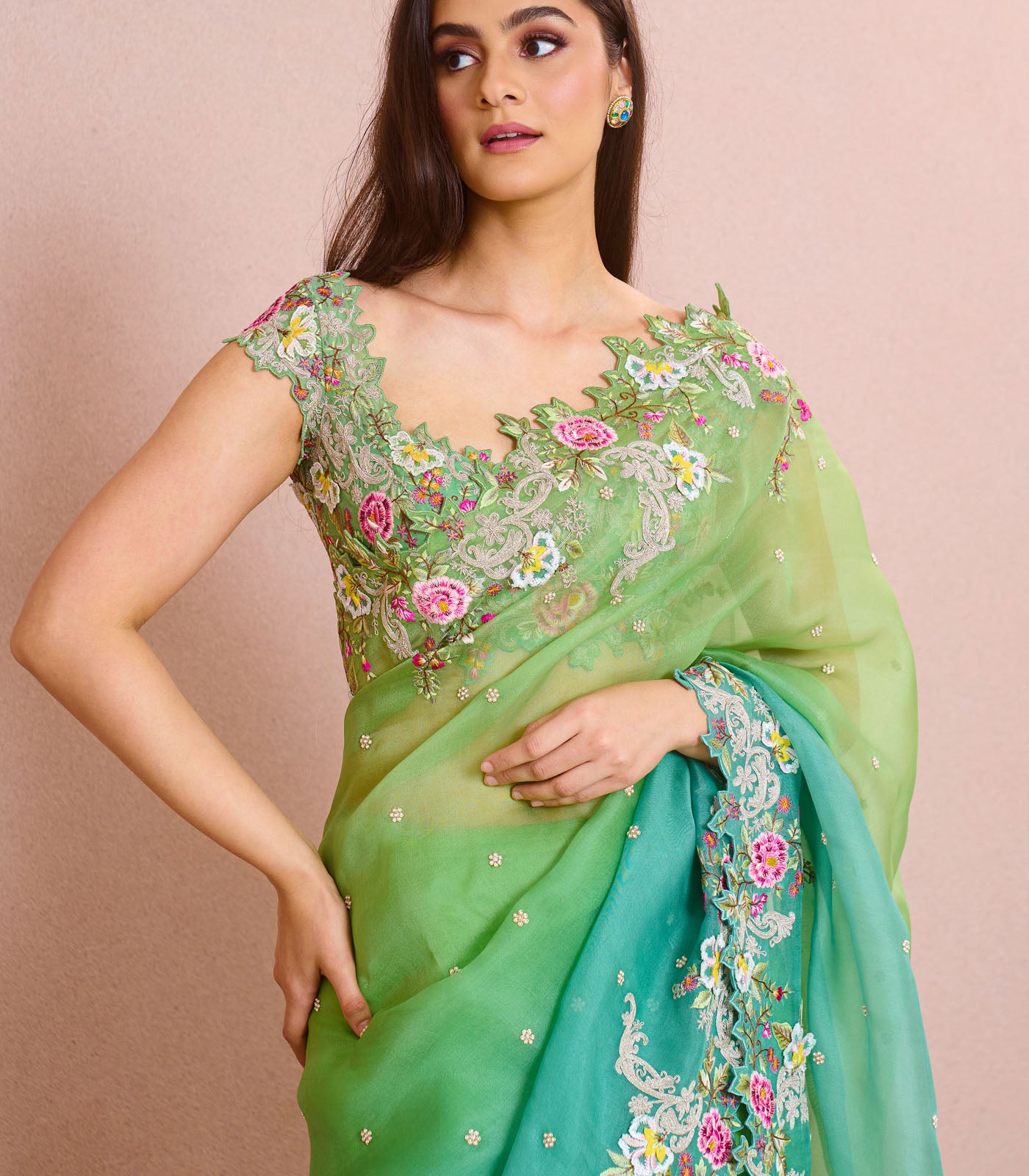 GREEN TO BLUE OMBRE UMANG SAREE SET